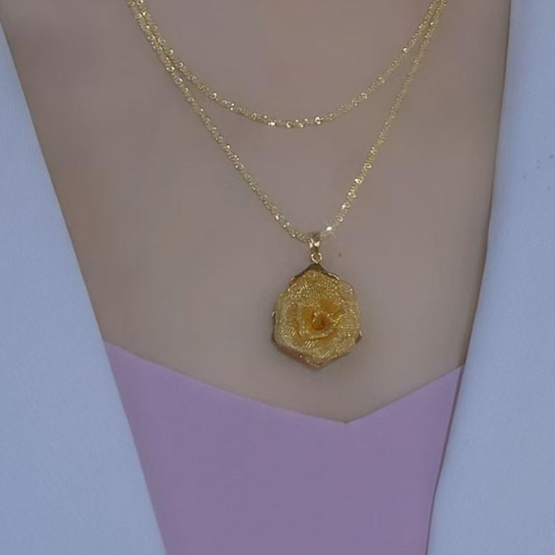 Chinese Style Rose Necklace, Luxury Gold Pendant, Chic Minimalist Statement Jewelry, Elegant Collarbone Chain for Women