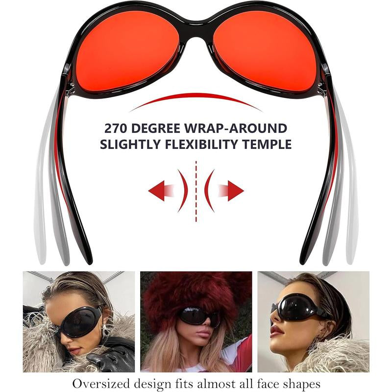 FEISEDY Oversized Trendy Sunglasses Classic Oval Wrap around Stylish Big Frame Shade Women Glasses B2391