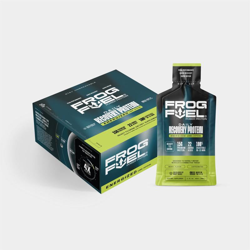 Frog Fuel Power Energized Daily Recovery Protein Shot with Caffeine - Berry - 24 1Oz Ready-To-Drink Shots Collagen Colagen Fitness Supplement