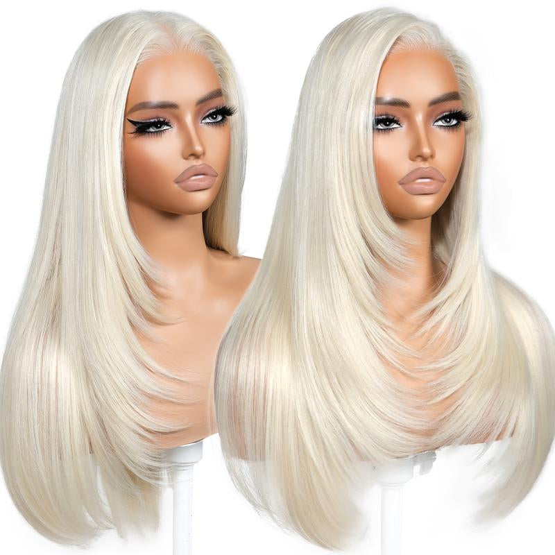 Brownbomb 13X6 Glueless Lace Front Layered Wig 26 Inch Pre Plucked Pre Cut Synthetic Hair 220% Density with Bangs Vivid Self Growing Clean Hairline 3 Second Wear for Daily Use and Wig Night