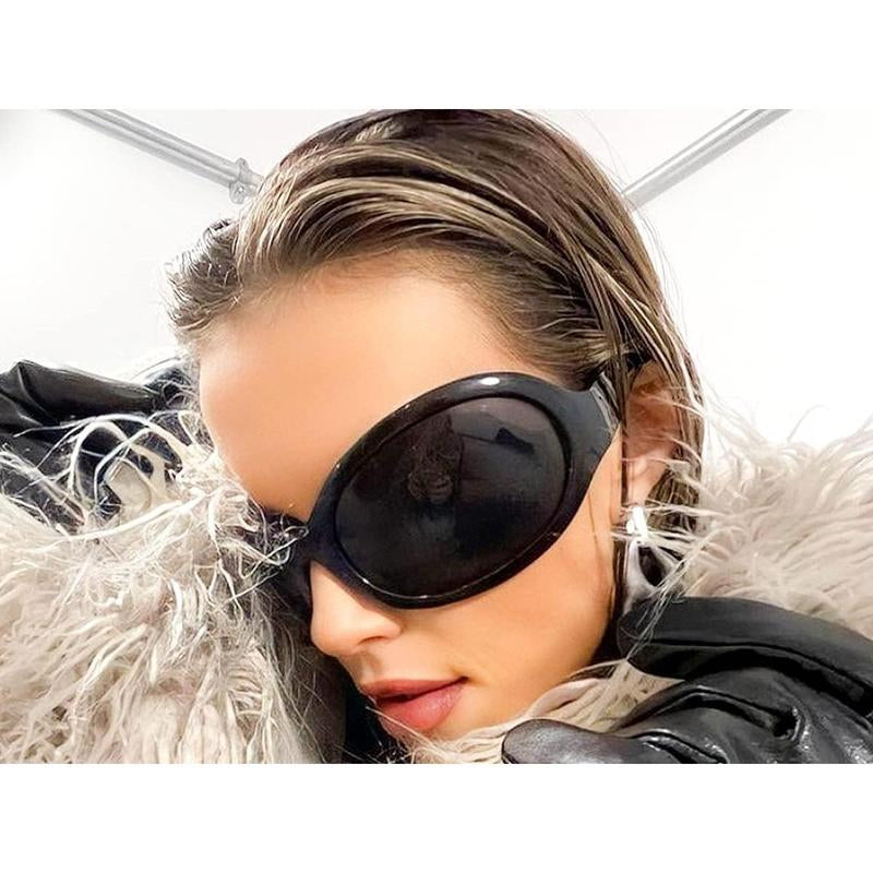 FEISEDY Oversized Trendy Sunglasses Classic Oval Wrap around Stylish Big Frame Shade Women Glasses B2391