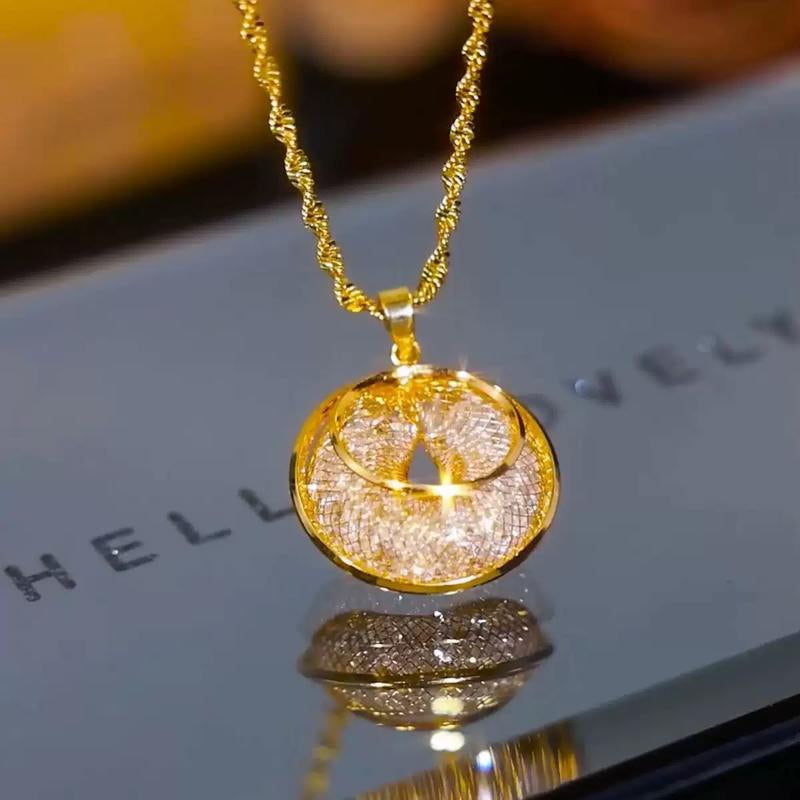 2025 New Crystal Necklace, Micro-Pave round Pendant Short Chain, Chic Elegant Statement Jewelry, Minimalist Collarbone Necklace for Women