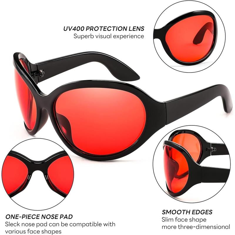FEISEDY Oversized Trendy Sunglasses Classic Oval Wrap around Stylish Big Frame Shade Women Glasses B2391