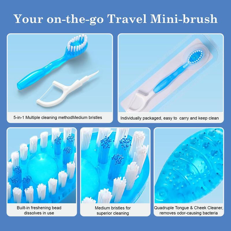 5 in 1 Mini Toothbrush & Floss & Tongue Scraper & Toothpick Set, 26Pcs/Pack Soft Bristles Toothbrush Set, Oral Care Tool for Travel, Business Trip, Mouth Hygiene Kit