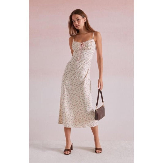 Beverly and Beck Women'S Daisy Floral Tie Front Midi Dress