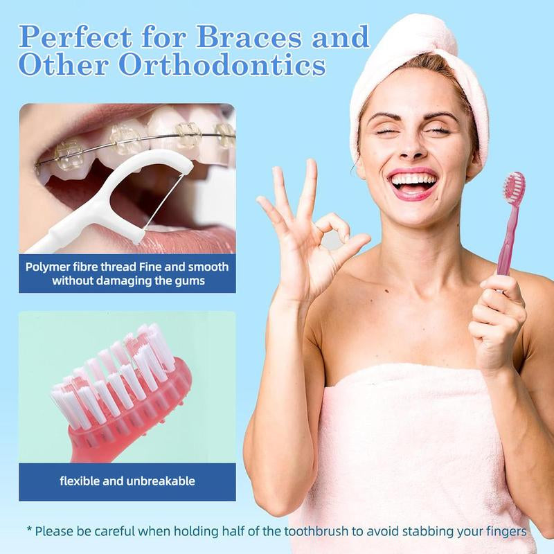 5 in 1 Mini Toothbrush & Floss & Tongue Scraper & Toothpick Set, 26Pcs/Pack Soft Bristles Toothbrush Set, Oral Care Tool for Travel, Business Trip, Mouth Hygiene Kit